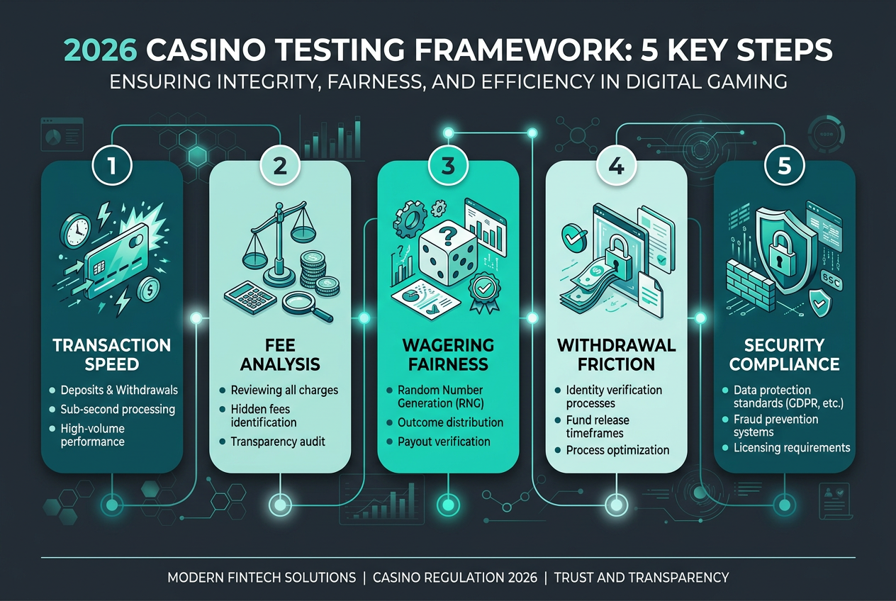Infografika metodiky testování kasin s nízkým vkladem v roce 2026